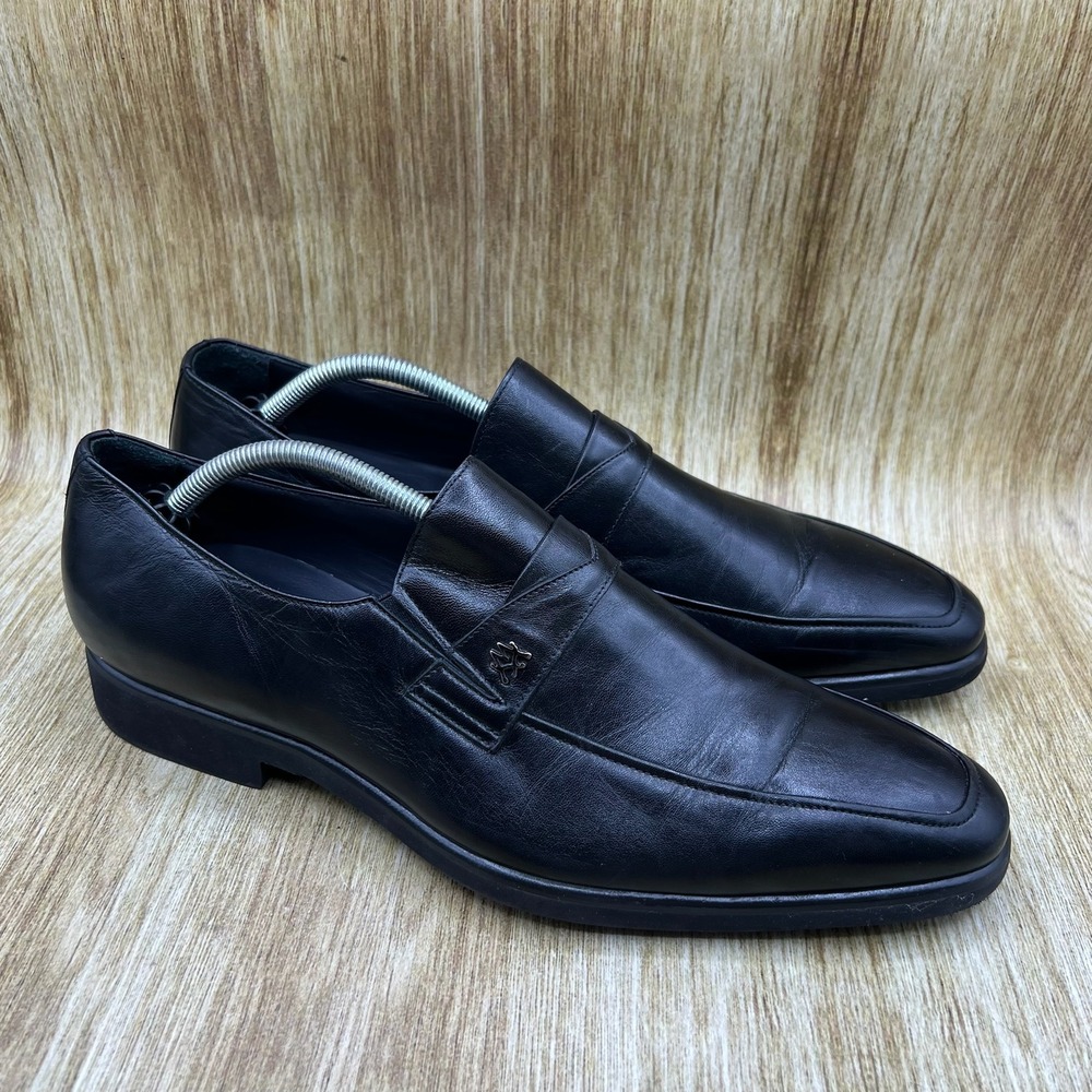 Mezlan Mauro Loafers Men's Size 11.5 Black Leather Slip On Dress Shoes Apron Toe